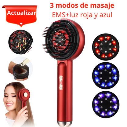 Cepillo Masajeador Eléctrico con Vibración, Microcorriente y Luz Roja para el fortalecer el cuero cabelludo