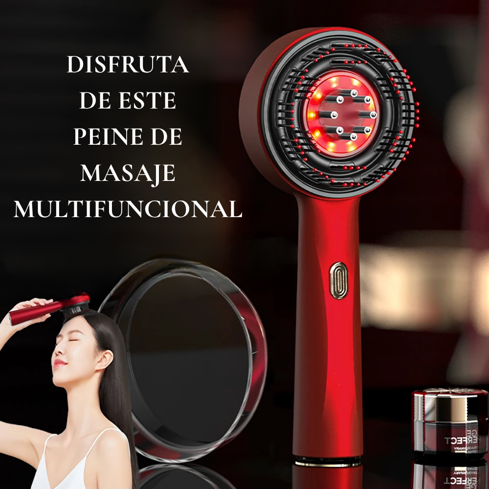 Cepillo Masajeador Eléctrico con Vibración, Microcorriente y Luz Roja para el fortalecer el cuero cabelludo