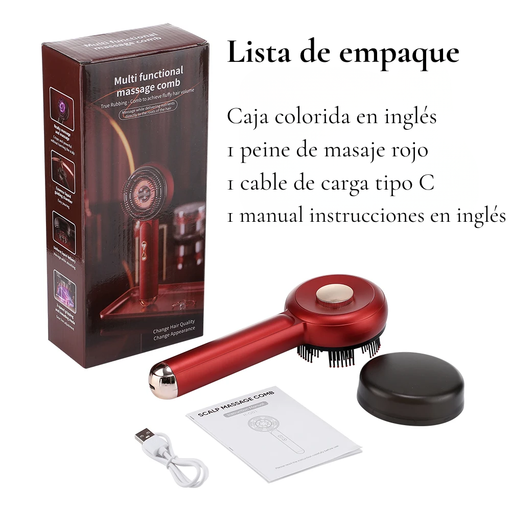 Cepillo Masajeador Eléctrico con Vibración, Microcorriente y Luz Roja para el fortalecer el cuero cabelludo