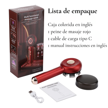 Cepillo Masajeador Eléctrico con Vibración, Microcorriente y Luz Roja para el fortalecer el cuero cabelludo